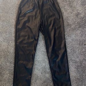 Split Bottom Faux Leather Leggings